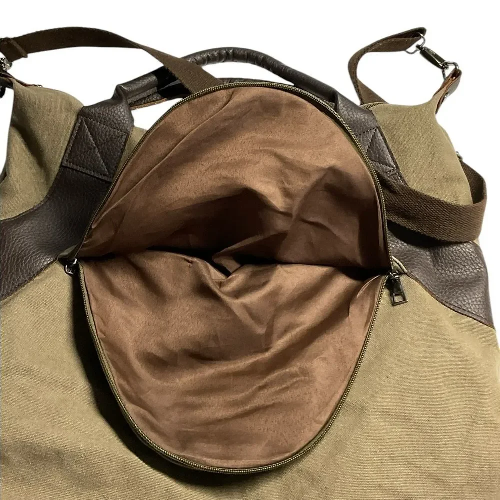 K2 Classic Fashion Tan Canvas Brown Faux Leather Accents Crossbody Messenger Bag